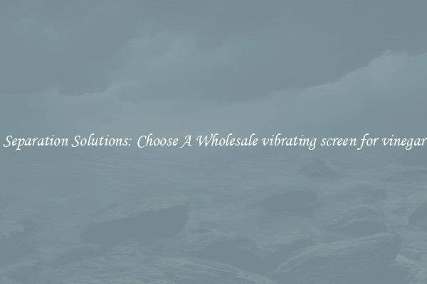 Separation Solutions: Choose A Wholesale vibrating screen for vinegar